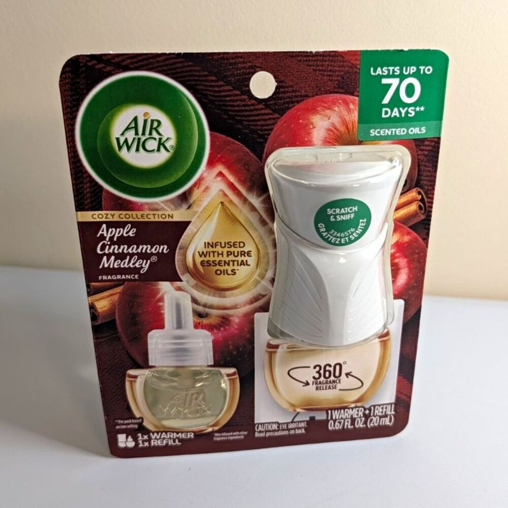 Air Wick Plug-In Scented Oil Warmer + Refill Apple Cinnamon Medley 0.67 fl oz